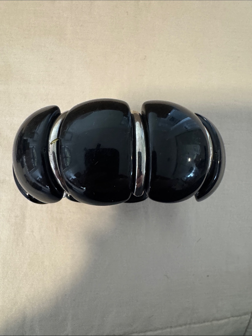 Black Chunky Resin Bracelet with Silver Accents